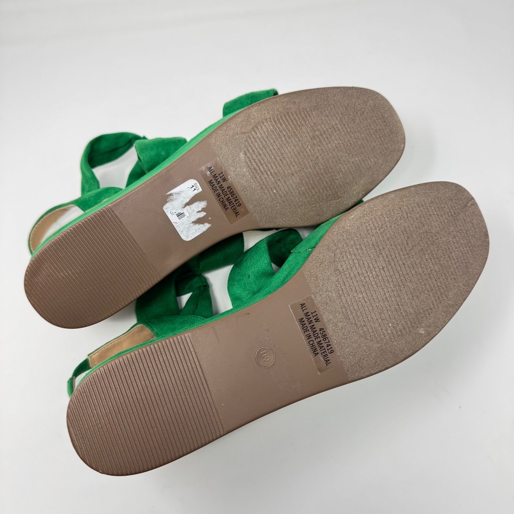 Comfort View Green Faux Suede Triple Bow Cork Platform Wedge Sandals 11W - Picture 5 of 6